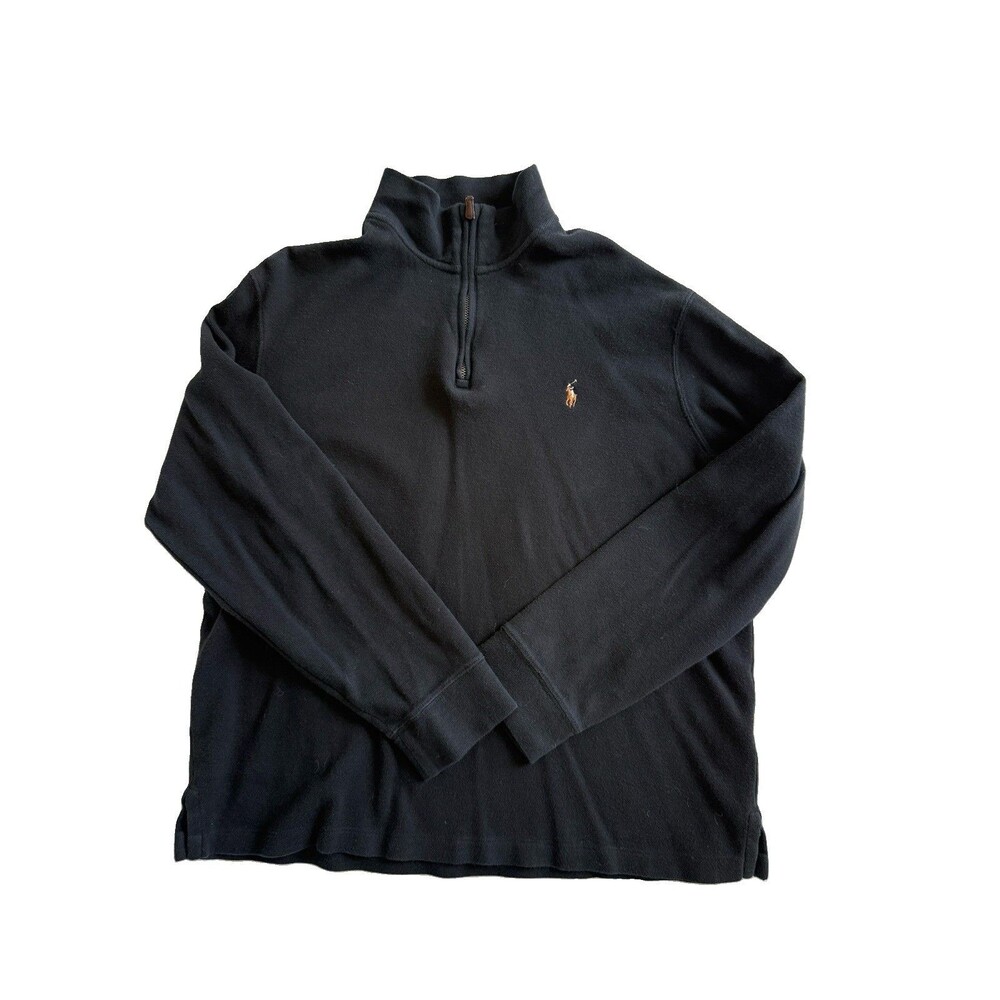 Polo Ralph Lauren estate rib Black Cotton Rib-Knit 1/4 Zip Mock Neck Sweater L